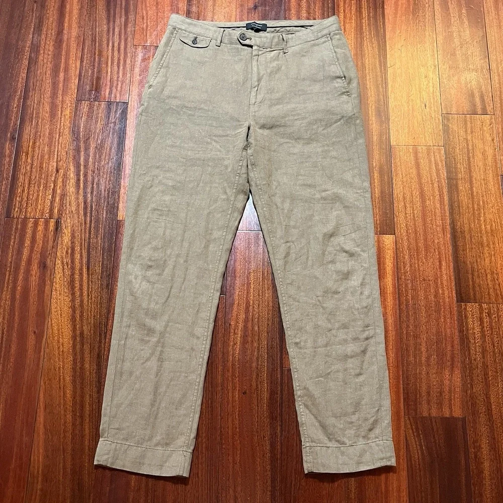 Banana Republic Pants Mens 32x32 (33x30) Tan Beige Slim Fit LINEN Blend Preppy
